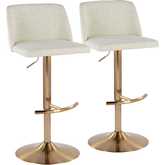 Toriano Adjustable Swivel Bar Stool in Cream Fabric & Gold (Set of 2)